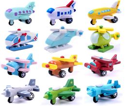 12 PCS Set Export Children Diecasts Wooden Airplane Toys 5CM Cartoon Minicar Model Vehicle Wood Mini plane Baby Toys Kids Gift9162840