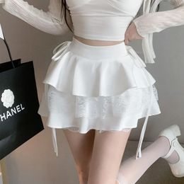 Ruffle Mini Skirt Women Summer Fashion Thin High Waist Bandage Lace Shorts Skirts Girls Cute Sweet Lolita Style Clohing Y2k 240112