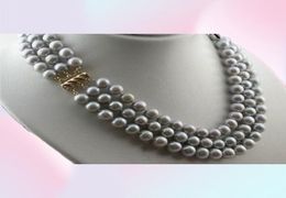 NEW 3 ROW 89MM tahitian silver gray PEARL NECKLACE 1618quot04121089