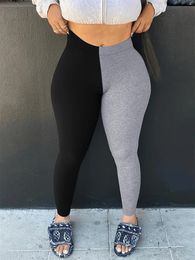 Women's Pants LW Color Block Skinny Leggings Patchwork Casual High Waist Stretchy Black And Grey Fitness