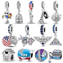 New 925 Sterling Silver Original New York Statue of Liberty Eiffel Tower Charms Beads Fit Pando Bracelets DIY Jewelry Making