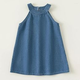 Girl Dresses 2024 Summer Toddler Korean Style Baby Girls Clothes Cute Denim Sleeveless Princess Dress Boutique Kids Clothing BC450