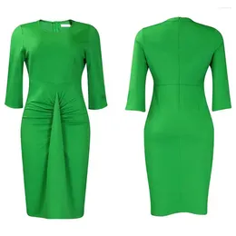 Party Dresses Women Bodycon Dress Flattering For Elegant O-neck Pleated Waist Hip-hugging Silhouette Office Wear