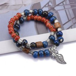 Charm Bracelets Chinese Ceramic Beaded Women Boho Ethnic Bracelet With Metal Leaf Bell Pendant Bohemian For Men Gifts