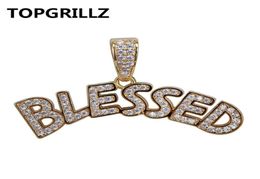 Letters BLESSED Pendant Necklace Men Women Hip Hop Gold Silver Color Iced Out Cubic Zircon Jewelry Necklace6502494