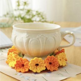 Table Mats Handmade Crochet Knitting Woven Flower Coasters 5 Color Flowers Drink Non Slip Insulation Pot Holder Kitchen Accessories