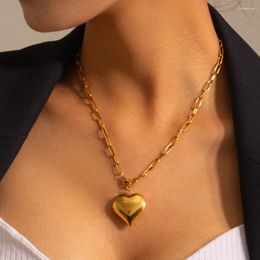 Pendant Necklaces Uworld 18K Gold Plated Smooth Love Charm Stainless Steel Chunky Heart Necklace Bracelet Collar Acero Inoxidable Mujer