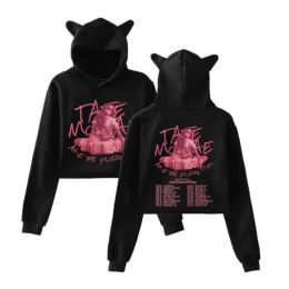 Tate McRae Are We Flying Tour Crop Top Hoodie Women Streetwear Hip Hop Kawaii Cat Ear Harajuku Cropped Sweatshirt Pullover Tops