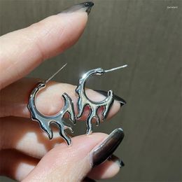 Dangle Earrings Punk Liquid Metal Jewellery Silver Colour Flame Shaped Hoop For Women Men Korean Hip Hop Geometric Accessories Wholesale