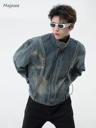 Denim Jackets Men Spliced High Street Vintage Advanced Males Overcoats American Style All-match Hip Hop Long Sleeve Autumn Daily 240112