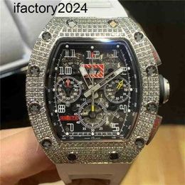 Jf RichdsMers Watch Factory Superclone uxury Date Luxury Wristwatch Business Leisure Rm011 Machinery Platinum Full Diamond Red Tape r es