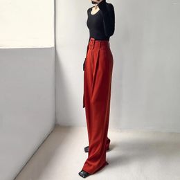 Women's Pants Tall Women Fashion Spring Autumn Big Loop Buckle High Waist X-long Casual With Belt Wide Leg Loose Oversize Trousers