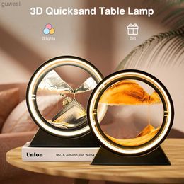 Night Lights Moving Art Sand Led Table Lamp 3D Hourglass Light Deep Sea Sandscape 360 Rotatable Quicksand Decorative Night Lights Home Decor YQ240112