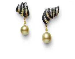 Dangle Earrings MJ Pearl Fine Jewelry 925 Sterling Silver Round 10-11mm Nature Fresh Water Gold Pearls Drop Present