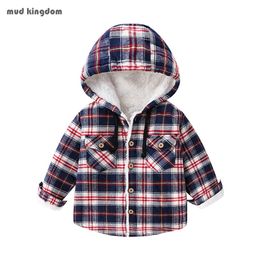 Mudkingdom Boys Shirts Hooded Winter Button Down Heavy Fleece Children Tops Fashion Plaid Kids Clothes for Boys Outerwear 240111