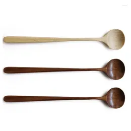 Spoons Natural Wooden Long Straight Handle Wide Mouth Sauce Soup Spoon Kitchen Tools Stir