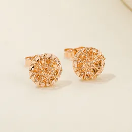 Dangle Earrings Real Pure 18K Rose Gold Stud Women Lucky Hollow Filigree Carved Round 1.9g