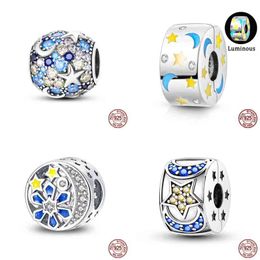 925 Sterling Silver Sparkling Zircon Star Moon lock Charms ball Beads Fit Pando Original Bracelets DIY Birthday Jewelry