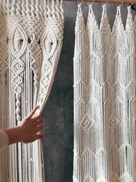 Hand-woven Bohemia Macrame Cotton Door Window Curtain Tapestry Wall Hanging Art Tapestry Wedding Backdrop Tapestry Decoration 240111