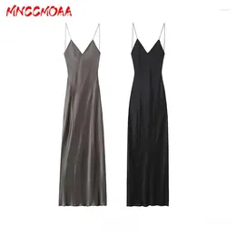 Casual Dresses MNCCMOAA 2024 Summer Women Sexy Slip Dress Satin Sundress Silk Backless Dresseses Female Nightwear Elegant