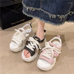 Sandals Thick Bottom Matsutake Base 2024 Summer Fashion Women's Leaky Toe Tie Straps Women Shoes