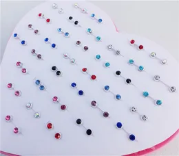 Stud Earrings 36 Pairs / Box Mini Rhinestone With Heart Round Stone Women Girls Jewelry Mix Colors