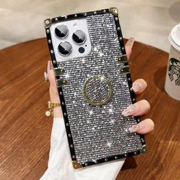 CASEiST Luxury Glitter Full Diamond Square Phone Case With Ring kickstand Holder Bling Sparkle Woman Gift TPU Cover For iPhone 15 14 13 12 11 Pro Max XS 8 7 Plus Samsung af