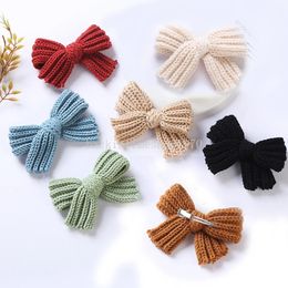 4inch Knitted Hairbow for Baby Girls Macaron Color Cute Hairbows Hair Clip Wool Bowknot Hairpin Children Top Knot Bow Headwear