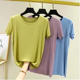 Women's T Shirts Korean Clothes Women Basic Tshirt O Neck Summer For 2024 Ladies Top Casual Short Sleeve White Black Yellow 8 Colors