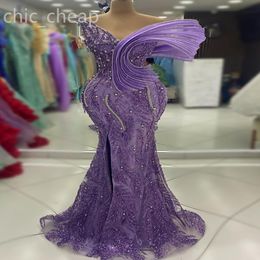 2024 Aso Ebi Lanvender Mermaid Prom Dress Crystals Pearls Luxurious Evening Formal Party Second Reception Birthday Engagement Gowns Dresses Robe De Soiree ZJ430