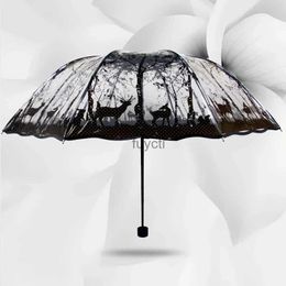 Umbrellas Fashion Rose Beautiful Transparent Umbrella Japan Women's Folding Umbrellas Rain Women parapluie Lace parasol female Rain Gear YQ240112