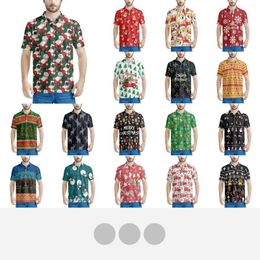 Men's Polos Christmas Funny Santa Claus Green Background Fashion Clothing Polo Shirt Short Sleeves Lapels High Quality Breathable Slim