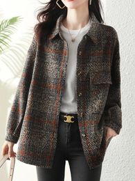 Koreanska höstkläder 2023 NYA LAPEL Women's Jacket Street Fashion Vanlig väv Wool and Blend Jacket Fashion Version Jacket 240112