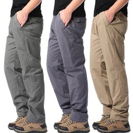 Men's Summer Casual Pants Cotton Thin Style Overalls Elastic Waist Outdoor Sports Loose Work Pants Trend Solid Colour Pants 240111