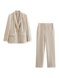 Kumsvag 2023 Women Summer Pant Suits 2 pieces sets Casual Striped Blazers Coats and Trousers Female Elegant OL Suit Clothing 240112