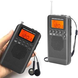 Radio Portable Mini FM/AM Radio Speaker Music Player with Alarm Clock LCD Digital Display Support Battery and USB Powered