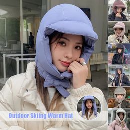 Fashion Retro Ear Protection Ski Hats Down Cotton Velvet Padded Hat Men Women Winter Outdoor Riding Skiing Warm Bomber 240111