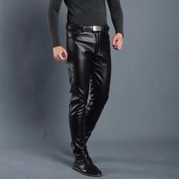 Leather Pants Mens Leggings Black Solid Faux Jeans Male Casual Trousers Korean Fashion Slim Fit Skinny Motorcycle 240111