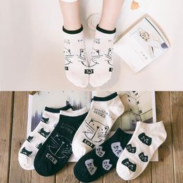 Socks Hosiery Womens Cartoon Spring Summer Boat Cat Head Black And White Cotton Zhuji Drop Delivery Ottgv