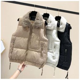 Women's Vests Korean Down Cotton Vest Jacket Women Sleeveless Loose Casual Vintage Padded Coat Autumn Winter 2024 Waistcoat Tops Q424