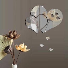 3D Acrylic Wall Stickers Europe Style Hearts Fashion DIY Decals Selfadhesive LOVE Wedding Background Decoration Mirror Ornament 240112