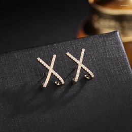 Stud Earrings 2024 Fashion Korean Luxury Cubic Zirconia Pave Cross X-letter For Women Simple Daily Female Party Jewelry Gift