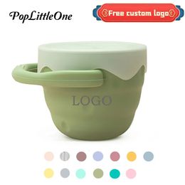 Customizable Food Grade Silicone Snack Cup With Lid Portable Children's Travel Storage Box Trains Baby's Grasp Ability 240111