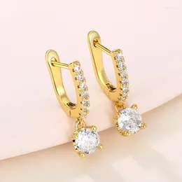 Dangle Earrings Huitan Classic Design For Women Full With Round Cubic Zirconia Exquisite Girls Ear Versatile Timeless Jewellery