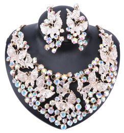 Fashion Crystal Butterfly Necklace Earring Jewelry Sets For Women Brides Bridal Wedding Party Costume Jewellery7618556