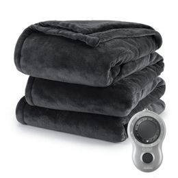 Slate Grey Velvet Plush Electric Heated Blanket Full Size 10 Heat Settings Fast Heating Heating Blankets with Controller 240111