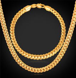 18quot32quot Men Gold Chain 18K Real Gold Plated Wheat Chain Necklace Bracelet Hip Hop Jewellery Set2659165