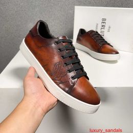 Casual Shoes Playtime Scritto Leather Sneaker Berlut's New Men's Calf Leather Brushed Low Top Sports Shoes Scritto Pattern Retro Fashion Casual Shoes HB34