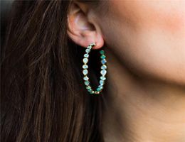 Bohemia Gold Color Large Circle C Shaped Hoop Earrings Fashion Green Blue Opal Teardrop Stone Earrings for Women1384954