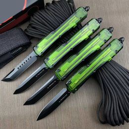 Transparent-UT85 Combat AUTO Knives D2 Blade Alumnium ALLOY+Acrylic handleS EDC Camp Hunt Automatic Tactical Pocket knife Micro Cutting Tools